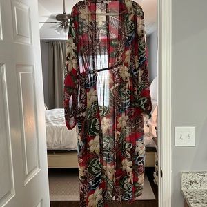 UMGEE Sheer Red Tropical Style Kimono Dress